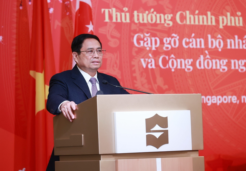 Thủ tướng Phạm Minh Chính phát biểu tại cuộc gặp. (Ảnh: Dương Giang/TTXVN)