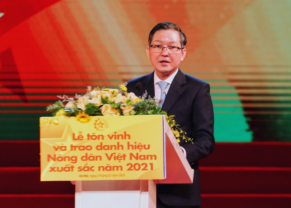 Ông Lương Quốc Đoàn, Ủy viên Trung ương Đảng, Chủ tịch Hội Nông dân Việt Nam phát biểu. (Ảnh: Tuấn Đức/TTXVN)