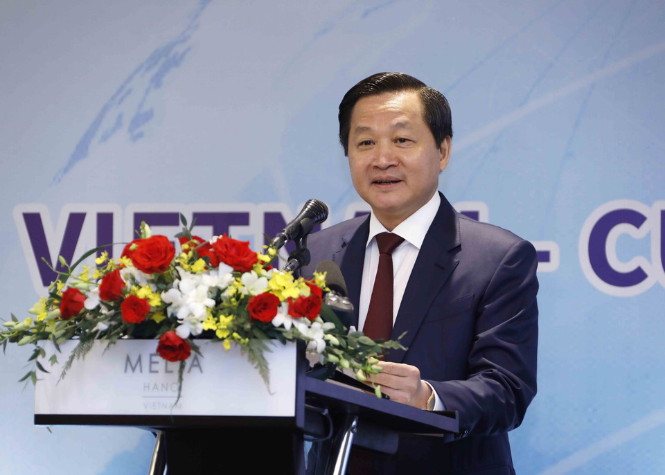 Phó Thủ tướng Lê Minh Khái phát biểu tại diễn đàn. (Ảnh: An Đăng/TTXVN)