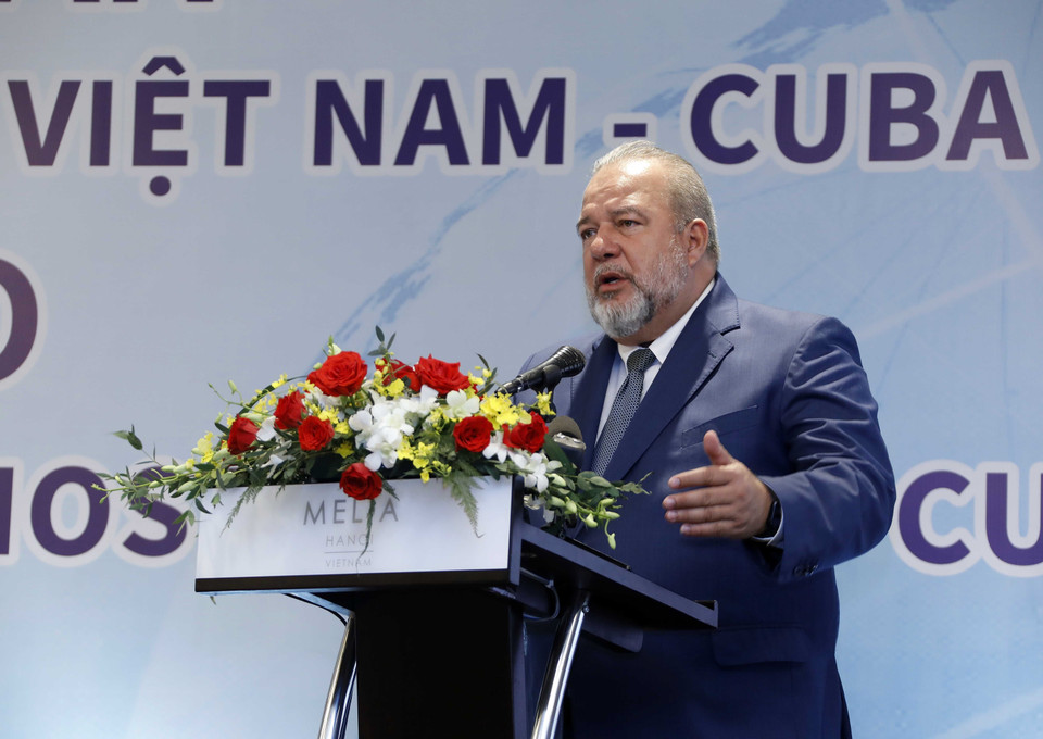 Thủ tướng nước Cộng hòa Cuba Manuel Marrero Cruz phát biểu tại diễn đàn. (Ảnh: An Đăng/TTXVN)