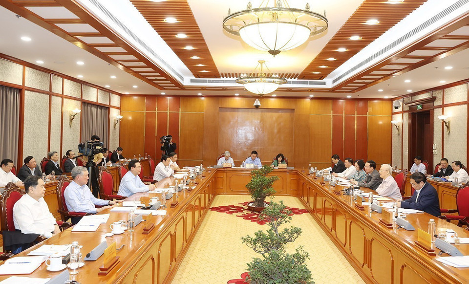 Tổng Bí thư Nguyễn Phú Trọng phát biểu kết luận cuộc họp. (Ảnh: Trí Dũng/TTXVN)