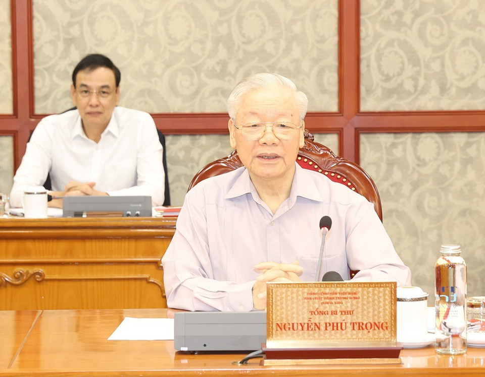 Tổng Bí thư Nguyễn Phú Trọng phát biểu kết luận cuộc họp. (Ảnh: Trí Dũng/TTXVN)