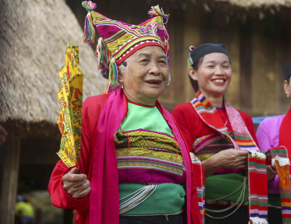 Nghệ nhân Phạm Thị Tắng, người giữ hồn nghệ thuật Lễ hội Pôồn Pôông xứ Mường tỉnh Thanh Hóa. (Ảnh: Tuấn Đức/TTXVN)