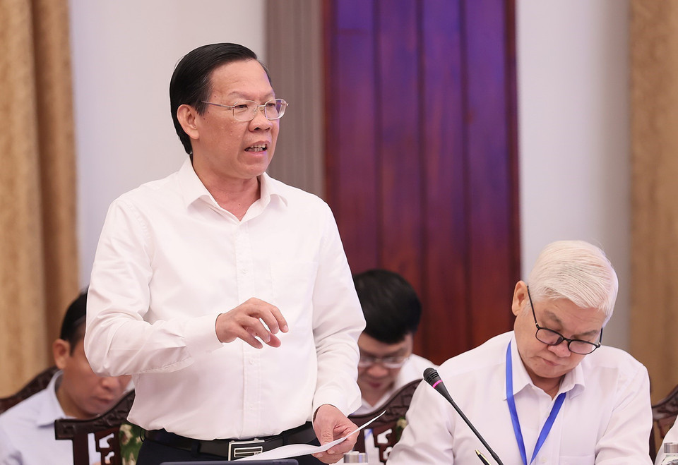 Chủ tịch Ủy ban Nhân dân Thành phố Hồ Chí Minh Phan Văn Mãi phát biểu. (Ảnh: Dương Giang/TTXVN)