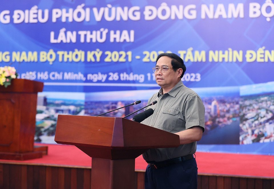 Thủ tướng Phạm Minh Chính phát biểu khai mạc hội nghị. (Ảnh: Dương Giang/TTXVN)