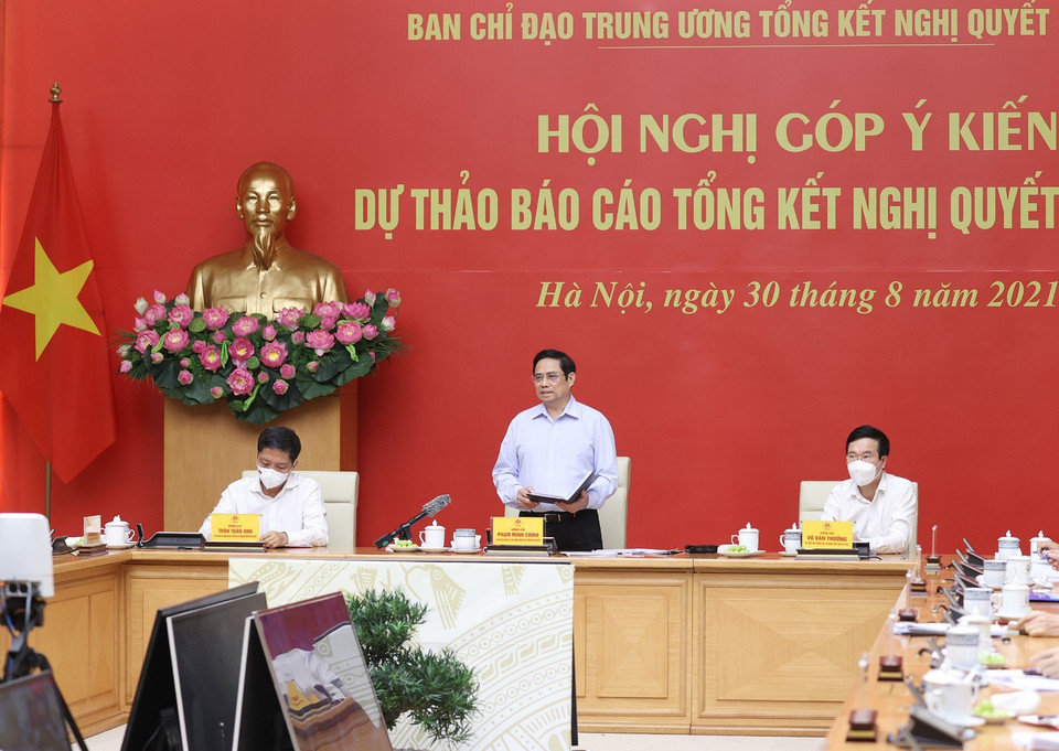 Thủ tướng Phạm Minh Chính, Trưởng Ban Chỉ đạo Trung ương Tổng kết Nghị quyết 19-NQ/TW chủ trì Hội nghị. (Ảnh: Dương Giang/TTXVN)