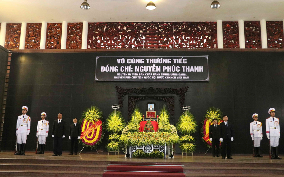  Linh cữu và di ảnh nguyên Phó Chủ tịch Quốc hội Nguyễn Phúc Thanh tại Nhà tang lễ quốc gia, số 5 Trần Thánh Tông, Hà Nội. (Ảnh: Văn Điệp/TTXVN)