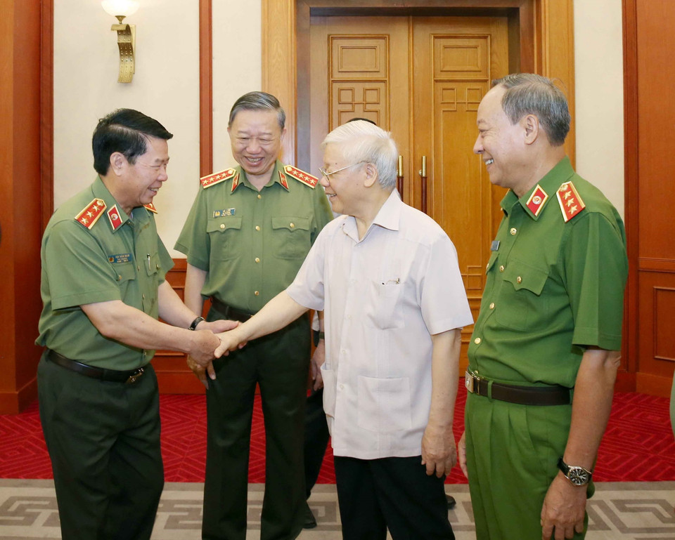  Tổng Bí thư, Chủ tịch nước Nguyễn Phú Trọng tại buổi làm việc với Ban Thường vụ Đảng ủy Công an Trung ương. (Ảnh: Phương Hoa/TTXVN)