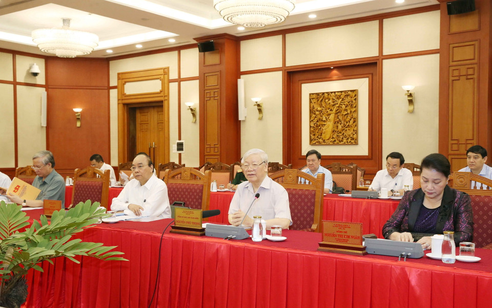 Tổng Bí thư, Chủ tịch nước Nguyễn Phú Trọng chủ trì buổi làm việc. (Ảnh: Phương Hoa/TTXVN)