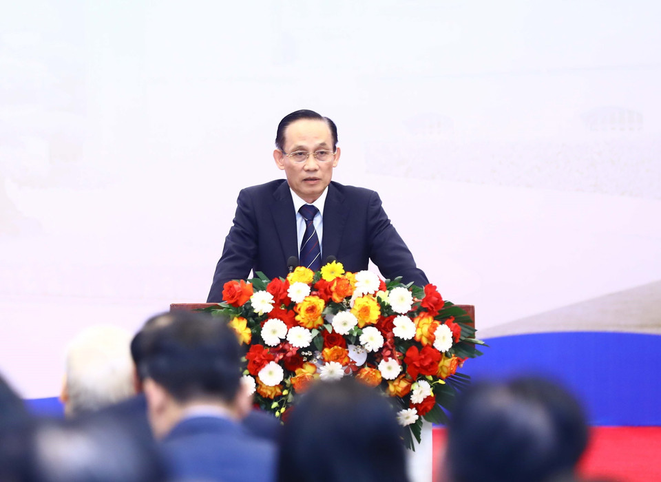 Ông Lê Hoài Trung, Bí thư Trung ương Đảng, Trưởng Ban Đối ngoại Trung ương phát biểu. (Ảnh: Lâm Khánh/TTXVN)