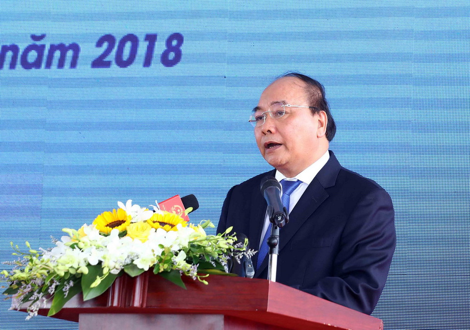 Thủ tướng Nguyễn Xuân Phúc phát biểu tại buổi lễ. (Ảnh: Thống Nhất/TTXVN)