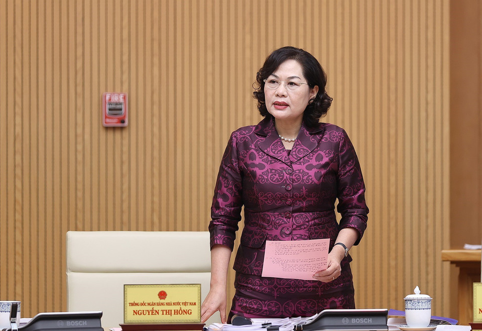 Thống đốc Ngân hàng Nhà nước Việt Nam Nguyễn Thị Hồng phát biểu. (Ảnh: Dương Giang/TTXVN)