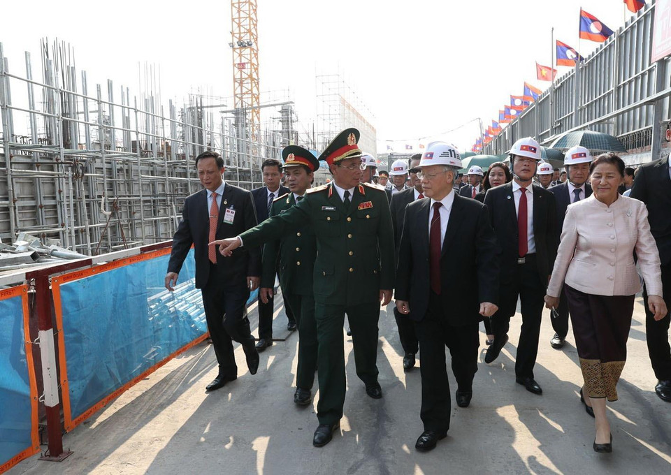 Trong chuyến thăm hữu nghị chính thức Lào, chiều 24/2/2019, Tổng Bí thư, Chủ tịch nước Nguyễn Phú Trọng đến thăm công trình xây dựng Nhà Quốc hội Lào - quà tặng của Đảng, Nhà nước và nhân dân Việt Nam dành cho Đảng, Nhà nước và nhân dân Lào, tại Thủ đô Vientiane. (Ảnh: Trí Dũng/TTXVN)