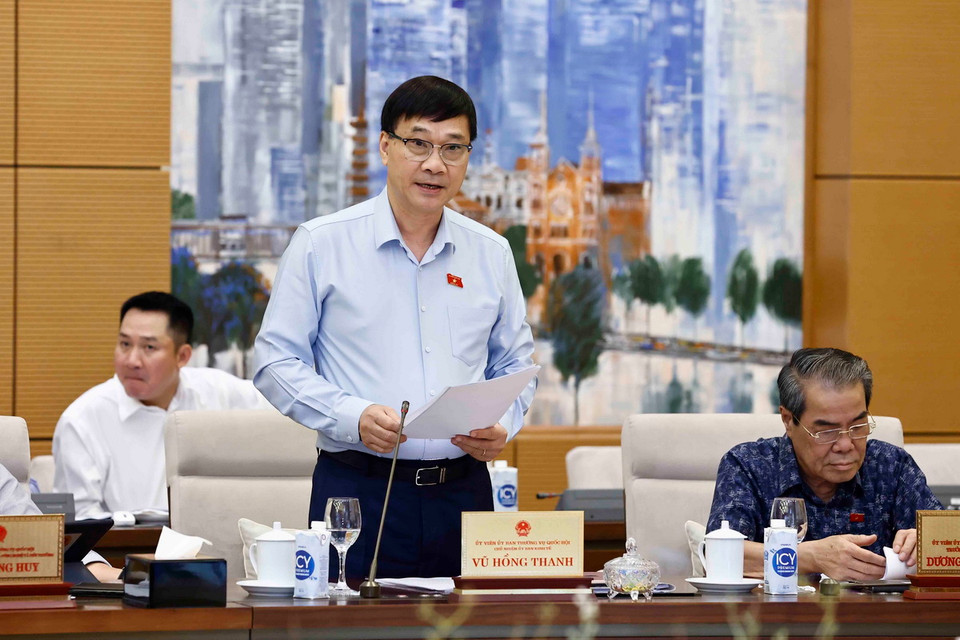 Chủ nhiệm Ủy ban Kinh tế của Quốc hội Vũ Hồng Thanh hội trình bày tóm tắt báo cáo thẩm tra. (Ảnh: Doãn Tấn/TTXVN)