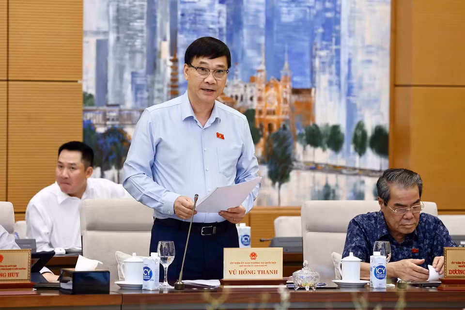 Chủ nhiệm Ủy ban Kinh tế của Quốc hội Vũ Hồng Thanh hội trình bày tóm tắt báo cáo thẩm tra. (Ảnh: Doãn Tấn/TTXVN)