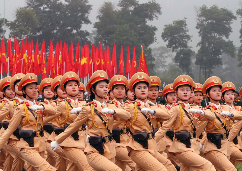 Khối nữ Cảnh sát Giao thông-Bộ Công an tham gia hợp luyện. (Ảnh: Trọng Đức/TTXVN)