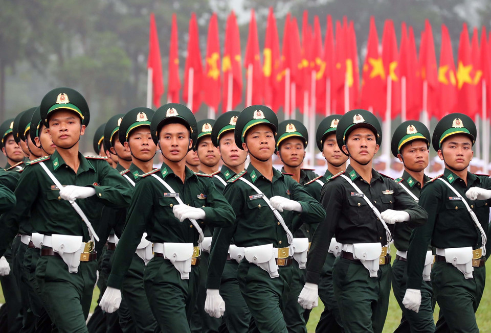 Khối sỹ quan Biên phòng tham gia hợp luyện. (Ảnh: Trọng Đức/TTXVN)