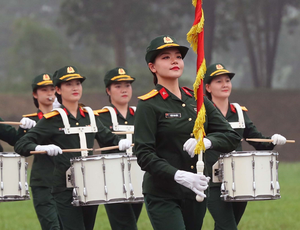 Khối nữ Đoàn nghi lễ Quân đội Nhân dân Việt Nam tham gia hợp luyện. (Ảnh: Trọng Đức/TTXVN)