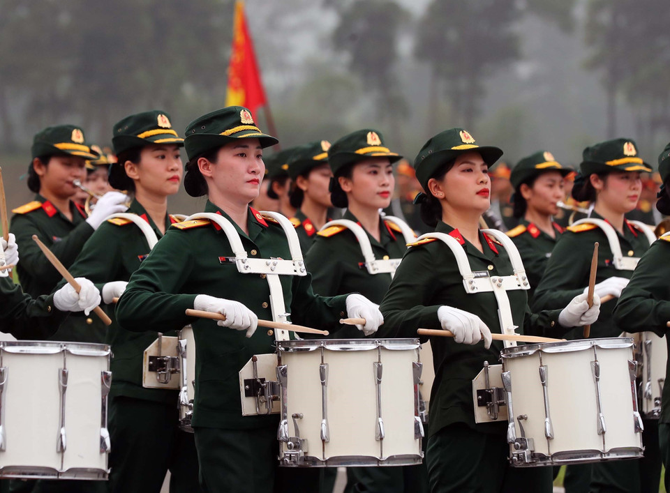 Khối nữ Đoàn nghi lễ Quân đội Nhân dân Việt Nam tham gia hợp luyện. (Ảnh: Trọng Đức/TTXVN)