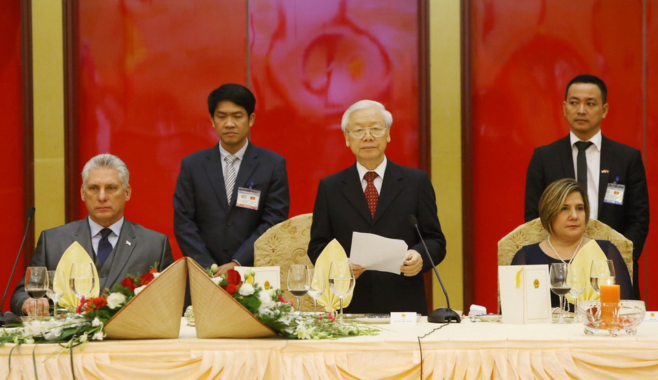 Tổng Bí thư, Chủ tịch nước Nguyễn Phú Trọng phát biểu tại tiệc chiêu đãi. (Ảnh: Lâm Khánh/TTXVN)