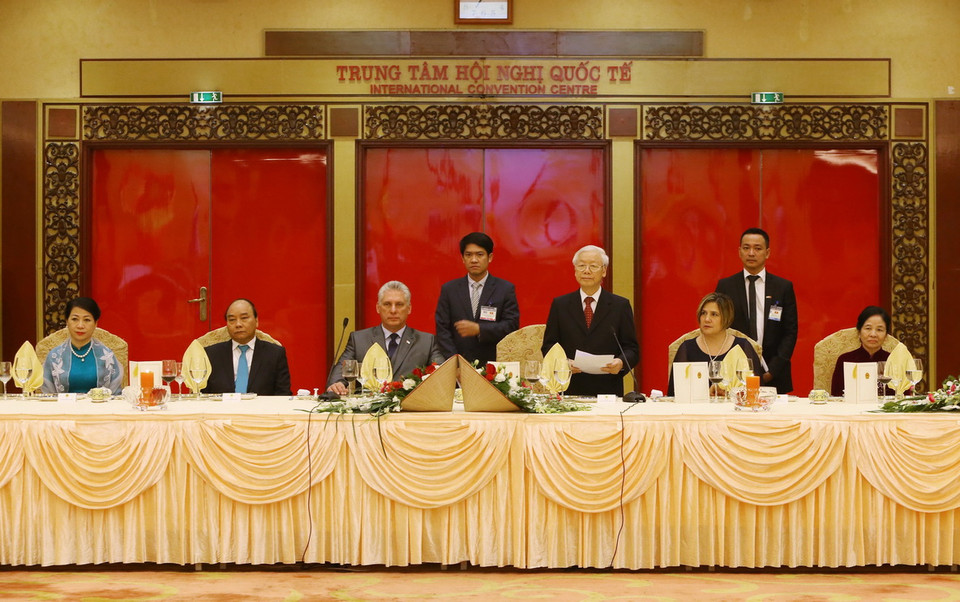 Tổng Bí thư, Chủ tịch nước Nguyễn Phú Trọng phát biểu tại tiệc chiêu đãi. (Ảnh: Lâm Khánh/TTXVN)