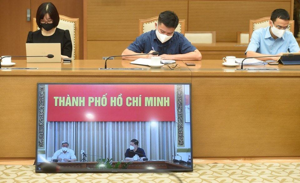 Điểm cầu trực tuyến từ Thành phố Hồ Chí Minh tại cuộc họp. (Ảnh: Nguyễn Điệp/TTXVN)