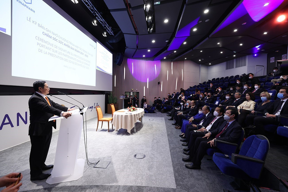 Thủ tướng Chính phủ Phạm Minh Chính phát biểu tại buổi làm việc. (Ảnh: Dương Giang/TTXVN)