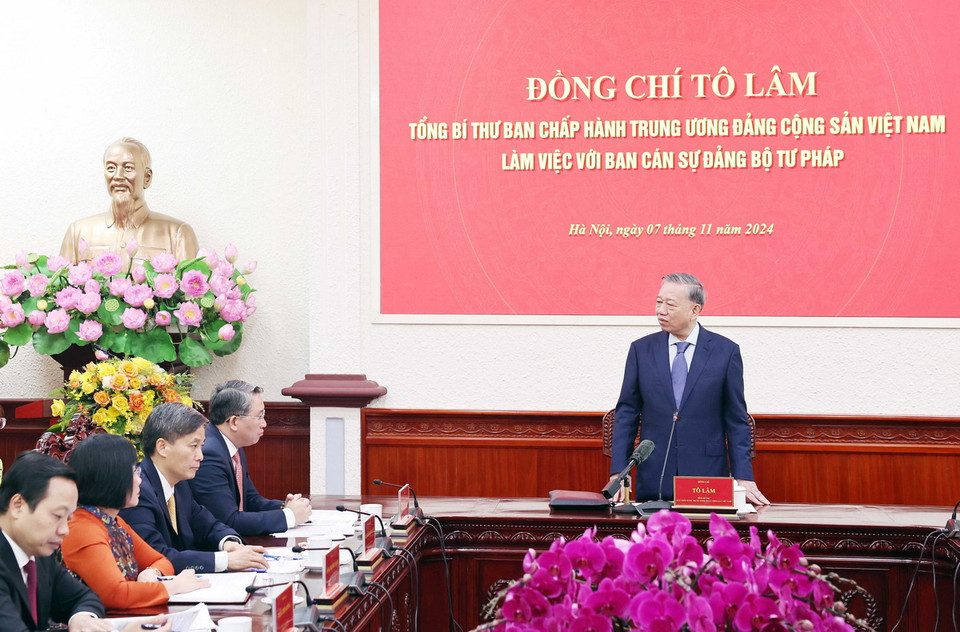 Tổng Bí thư Tô Lâm phát biểu. (Ảnh: Thống Nhất/TTXVN)