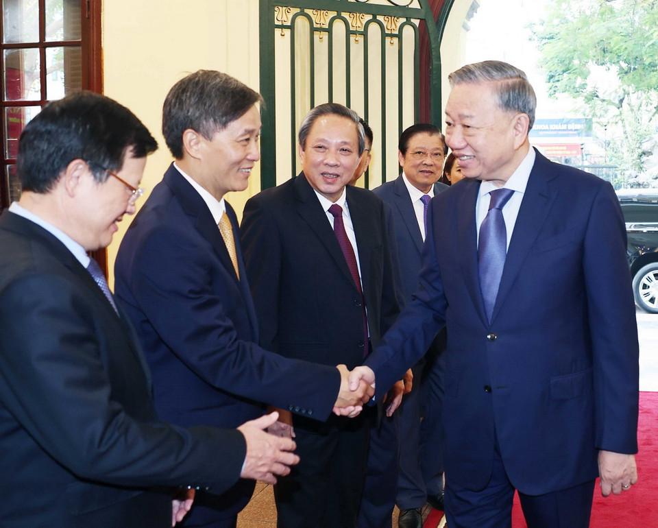 Tổng Bí thư Tô Lâm với các đại biểu. (Ảnh: Thống Nhất/TTXVN)