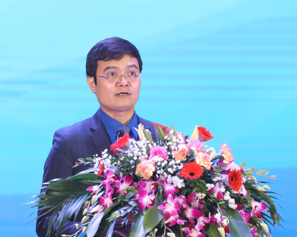 Bí thư Trung ương Đoàn, Chủ tịch Trung ương Hội Sinh viên Việt Nam Bùi Quang Huy phát biểu. (Ảnh: Văn Điệp/TTXVN)