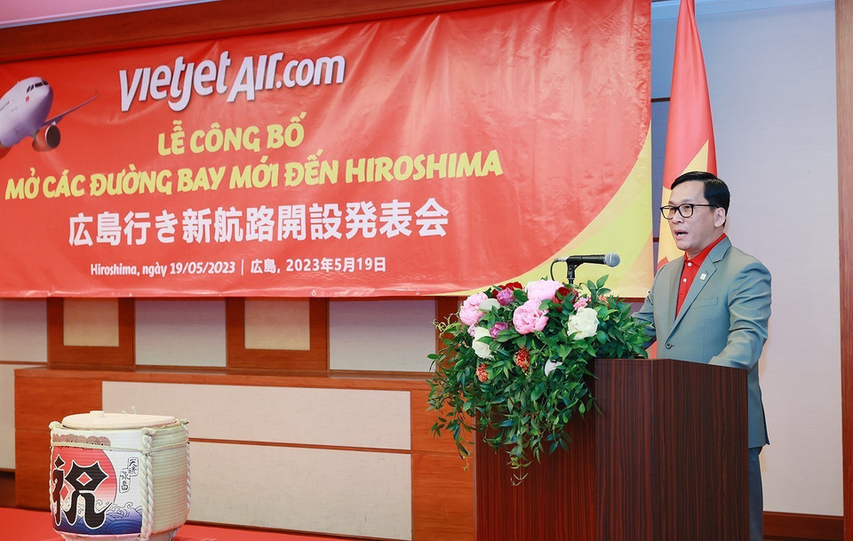 Tổng Giám đốc Hãng hàng không Vietjet Đinh Việt Phương phát biểu. (Ảnh: Dương Giang/TTXVN)