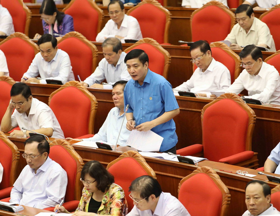 Ông Bùi Văn Cường, Ủy viên Trung ương Đảng, Chủ tịch Tổng Liên đoàn Lao động Việt Nam phát biểu. (Ảnh: Phương Hoa/TTXVN)