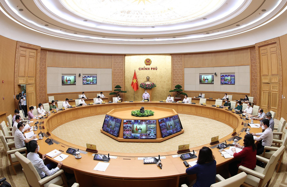 Quang cảnh Hội nghị trực tuyến toàn quốc về phòng, chống dịch COVID-19. (Ảnh: Dương Giang/TTXVN)