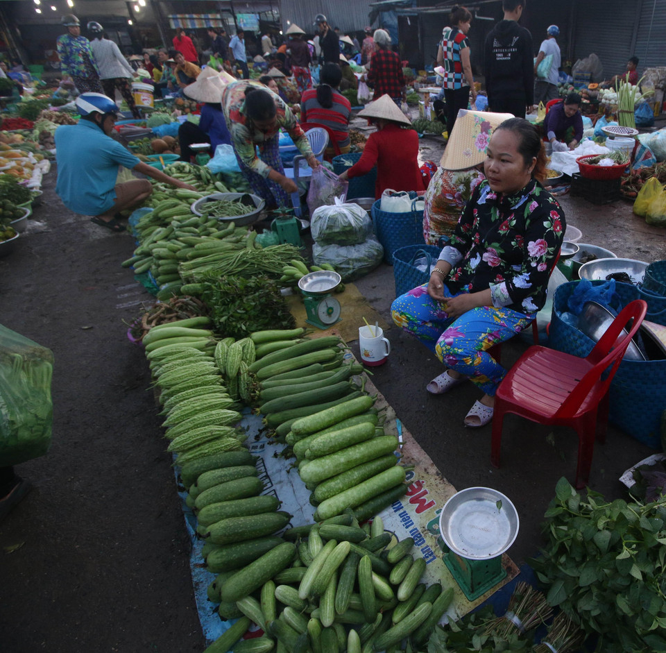 Khu chợ nông thôn ở thành phố Vị Thanh, tỉnh Hậu Giang với những sản vật mùa lũ. (Ảnh: Duy Khương/TTXVN)