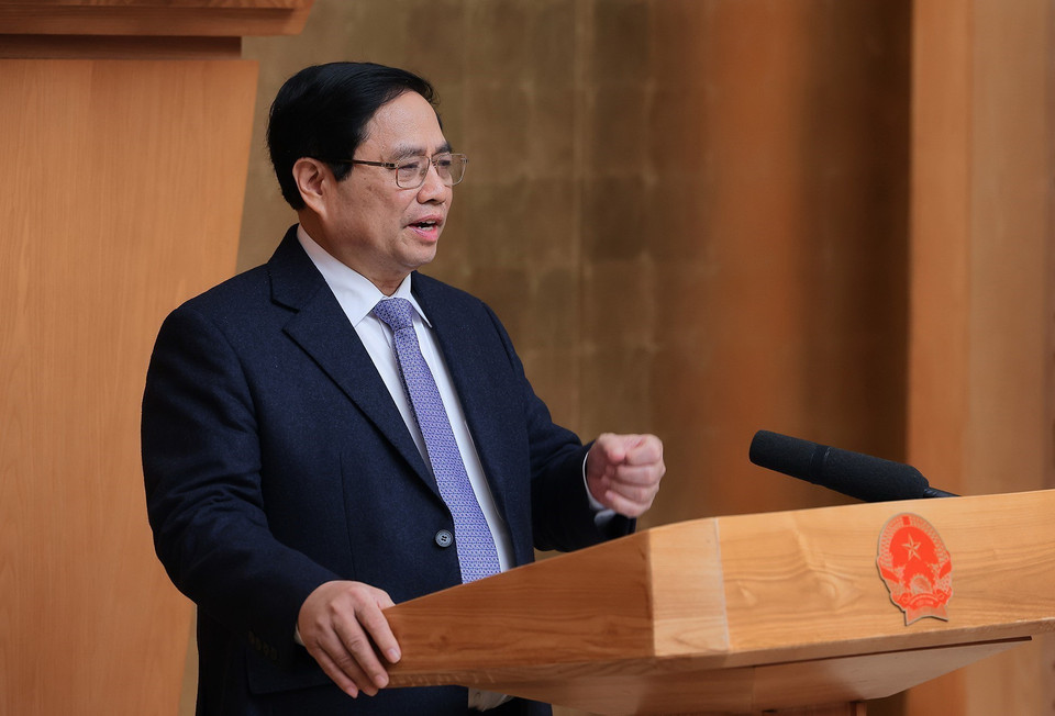 Thủ tướng Phạm Minh Chính chủ trì phiên họp Chính phủ thường kỳ tháng 2/2024. (Ảnh: Dương Giang/TTXVN)