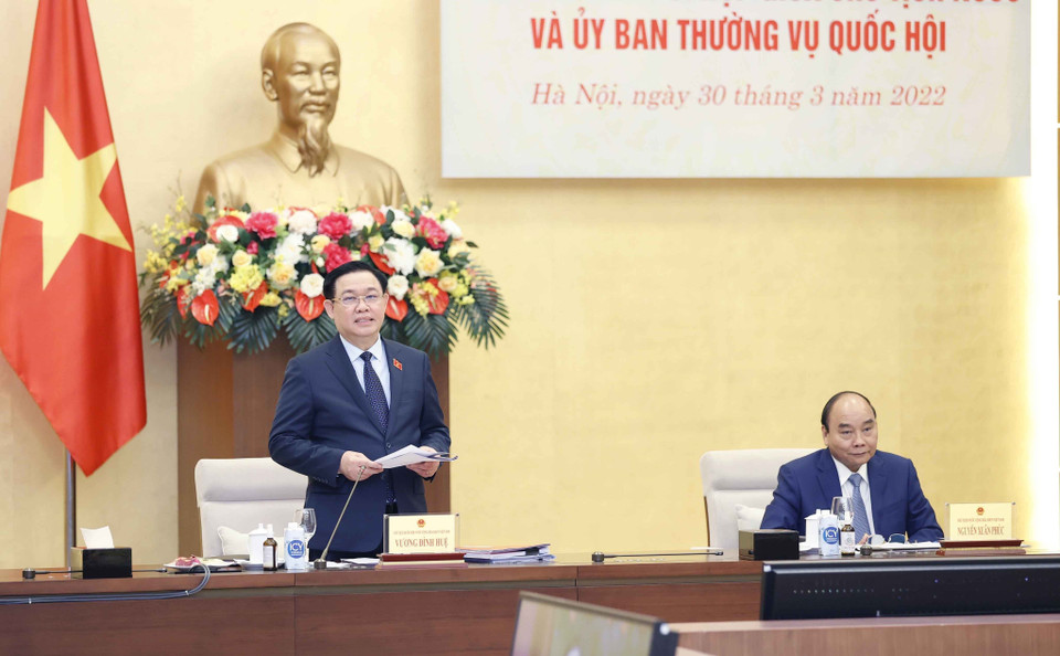 Chủ tịch Quốc hội Vương Đình Huệ phát biểu. (Ảnh: Doãn Tấn/TTXVN)