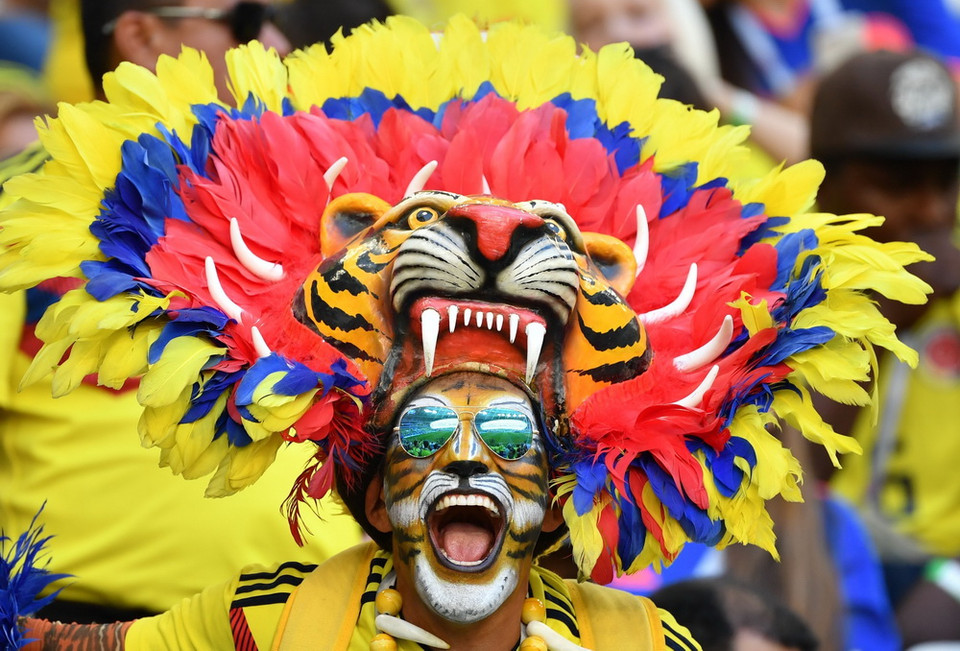 Cổ động viên của đội tuyển Colombia trong trận đấu giữa Colombia và Senegal ở bảng H diễn ra ở Samara, Nga ngày 28/6. (Ảnh: THX/TTXVN)