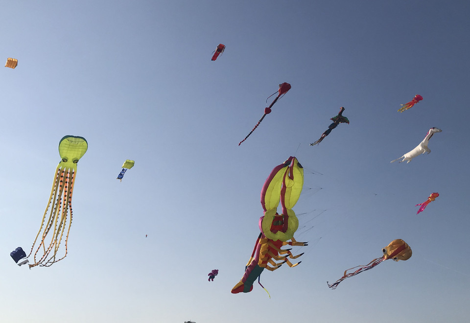 Thả diều nghệ thuật tại thành phố biển Tuy Hòa, Phú Yên. (Ảnh: Phạm Cường/TTXVN)