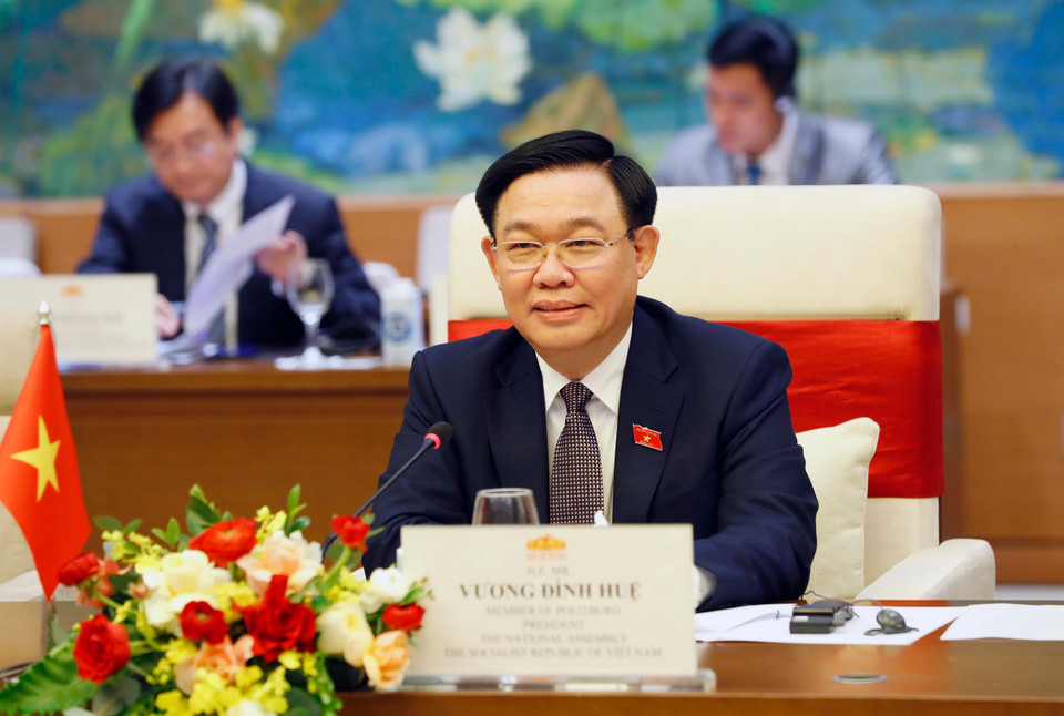 Chủ tịch Quốc hội Vương Đình Huệ phát biểu. (Ảnh: Nhan Sáng/TTXVN)