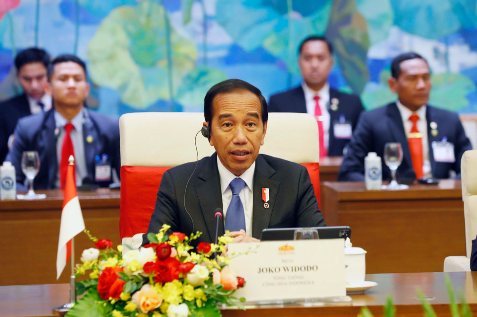 Tổng thống Indonesia Joko Widodo phát biểu. (Ảnh: Nhan Sáng/TTXVN)