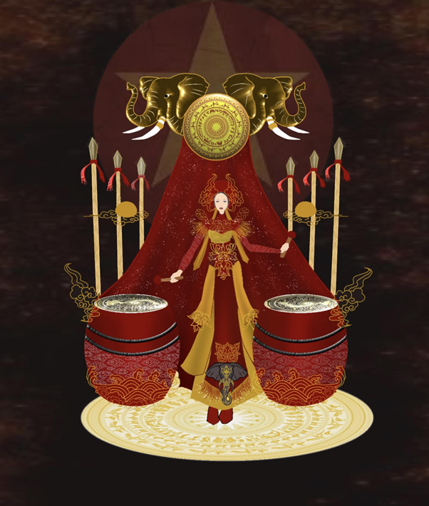 Thiết kế dự thi "Tiếng trống Mê Linh" của Lâm Gia Bảo. (Ảnh: CTV/Vietnam+)