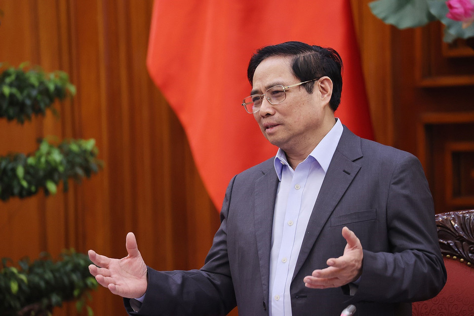  Thủ tướng Phạm Minh Chính phát biểu tại buổi làm việc với Liên hiệp các Hội Văn học Nghệ thuật Việt Nam. (Ảnh: Dương Giang/TTXVN)