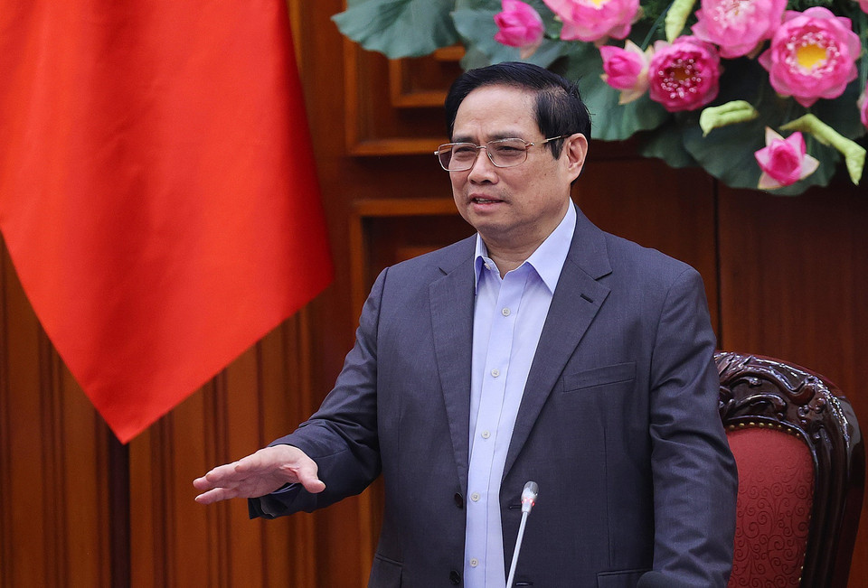 Thủ tướng Phạm Minh Chính phát biểu tại buổi làm việc với Liên hiệp các Hội Văn học nghệ thuật Việt Nam. (Ảnh: Dương Giang/TTXVN)