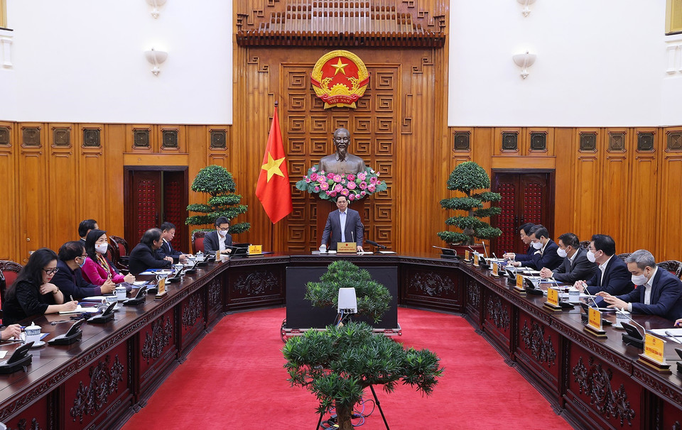  Thủ tướng Phạm Minh Chính phát biểu tại buổi làm việc với Liên hiệp các Hội Văn học nghệ thuật Việt Nam. (Ảnh: Dương Giang/TTXVN)