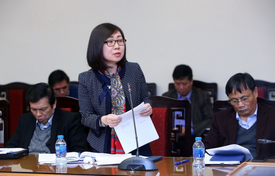 Bà Đoàn Tuyết Nhung, Bí thư Đảng ủy Ban biên tập tin Thế giới phát biểu tại hội nghị. (Ảnh: Danh Lam/TTXVN)