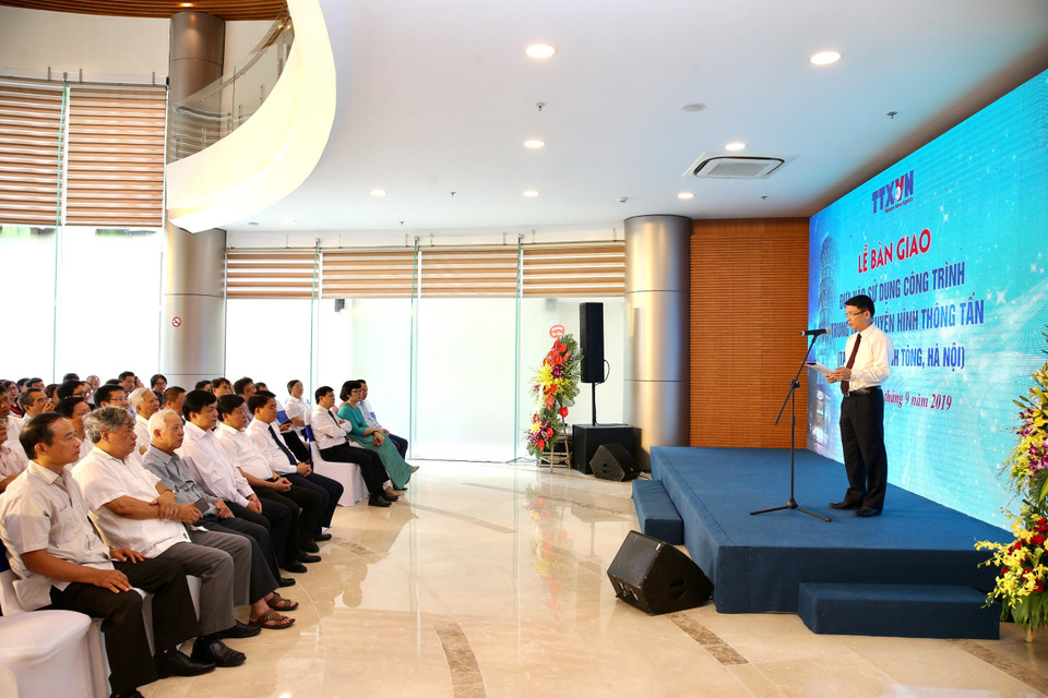 Ủy viên Trung ương Đảng, Bí thư Đảng ủy, Tổng Giám đốc Thông tấn xã Việt Nam Nguyễn Đức Lợi phát biểu khai mạc. (Ảnh: Dương Giang/TTXVN)