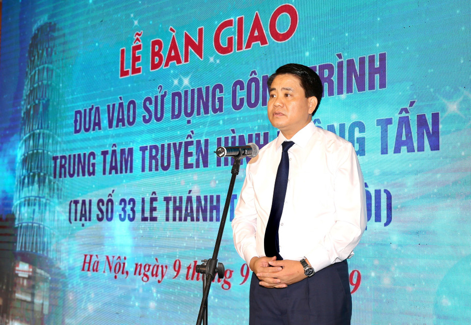 Chủ tịch Ủy ban Nhân dân thành phố Hà Nội Nguyễn Đức Chung phát biểu. (Ảnh: Dương Giang/TTXVN)