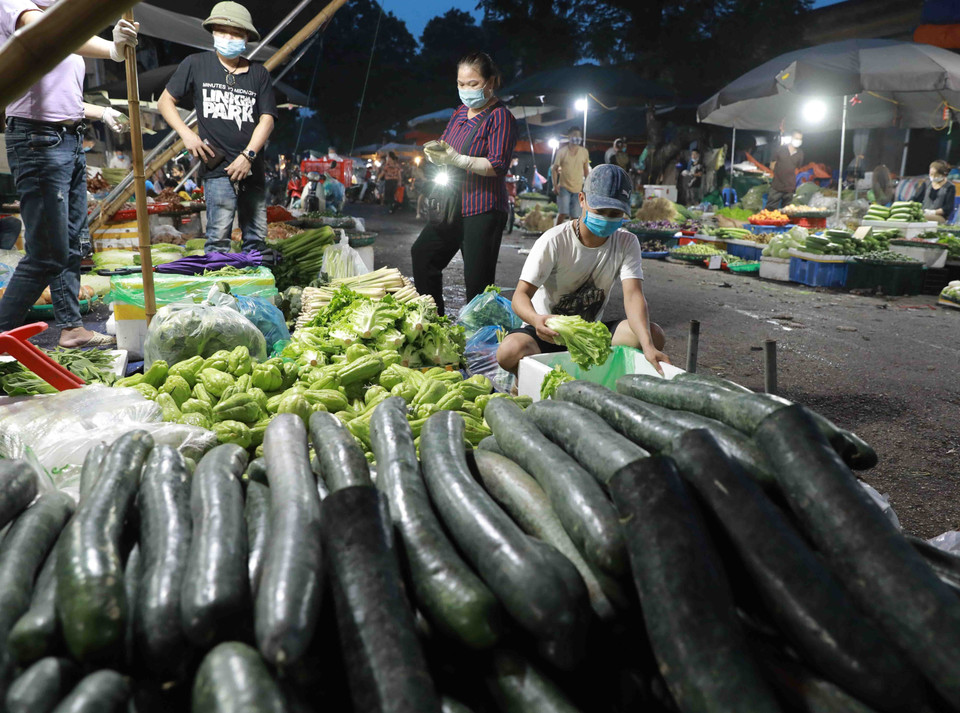 Hoạt động mua bán rau quả tại chợ Nam Hà Nội. (Ảnh: Vũ Sinh/TTXVN)