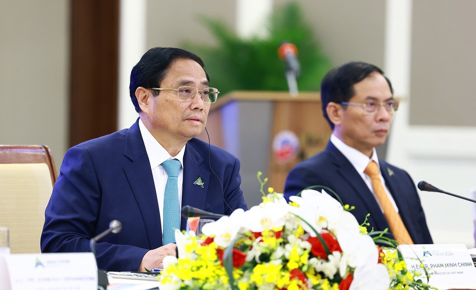 Thủ tướng Phạm Minh Chính phát biểu tại Tọa đàm với doanh nghiệp ASEAN và các đối tác. (Ảnh: Dương Giang/TTXVN)