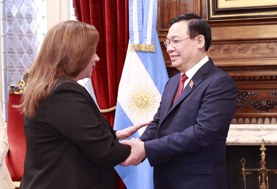 Chủ tịch Quốc hội Vương Đình Huệ và Chủ tịch Hạ viện Cộng hòa Argentina Cecilia Moreau. (Ảnh: Doãn Tấn/TTXVN)